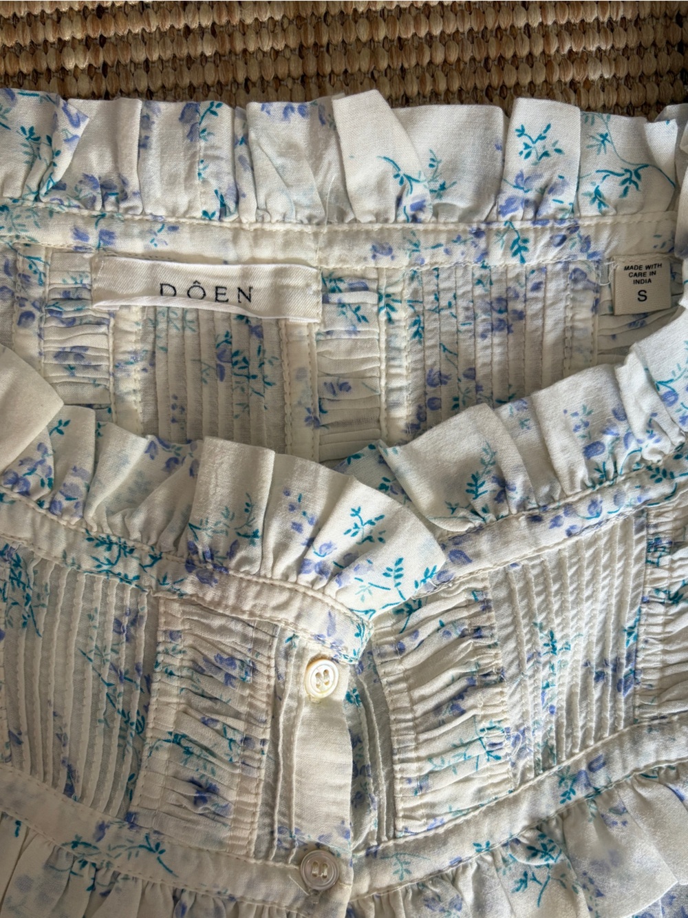 Doen Farley Cotton Ruffle Shoulder Sleeve Blouse Top Blanc Bluebell Ballad White - Picture 4 of 7